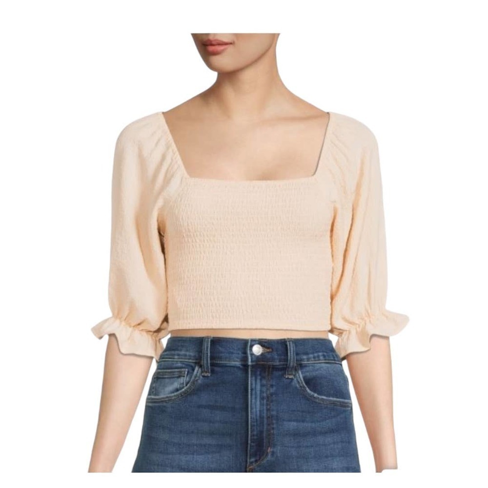 BCBGENERATION SMOCKED‎ CROP TOP  PEACH Sz-S